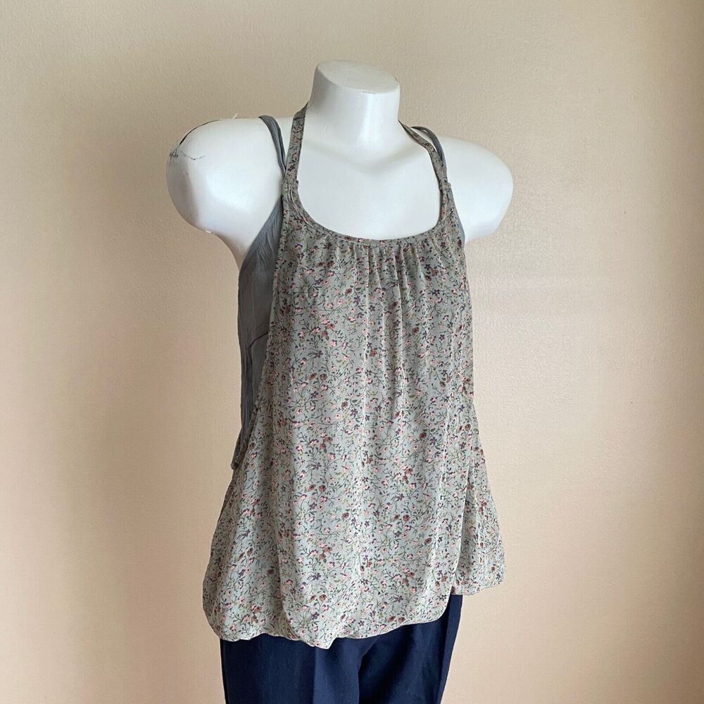 Myth NYC Size Small Floral Lightweight Layered Tank Top Moss Green Halter Tie